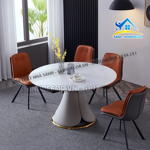 Bộ bàn ăn tròn mặt đá phiến Ceramic 4 ghế - BA83