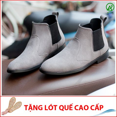 Giày Chelsea Boot Nam Cổ Chun Da Búc Xám Phong Cách Hàn Quốc - CB520(LQ)-BUCKXAMCHUN