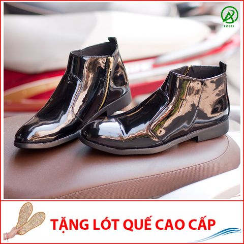 Giày Chelsea Boot Nam Cổ Khóa Da Bóng Màu Đen Đế Có Khâu Chắc Chắn - CB521(LQ)-BONGKHOA