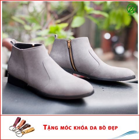 Giày Chelsea Boot Nam Cổ Khóa Rất Dễ Xỏ Da Búc Màu Xám Cực Đẹp - CB521(MK)-BUCKXAMKHOA