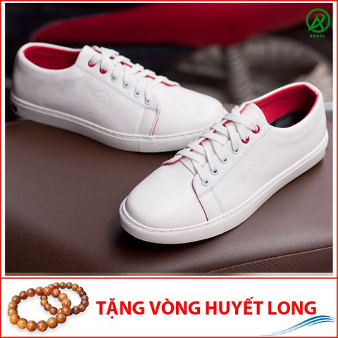 Giày Thể Thao Nam Buộc Dây Aroti Da Trơn Màu Trắng Đế Khâu Chắc Chắn - M510(HL)-TRANG