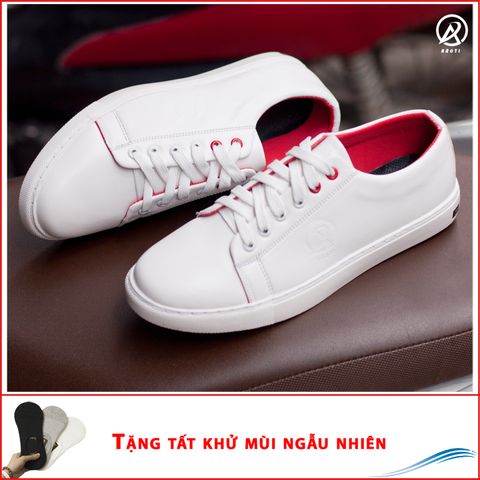 Giày Thể Thao Nam Buộc Dây Aroti Da Trơn Màu Trắng Đế Khâu Chắc Chắn - M510-TRANG-Tặng tất