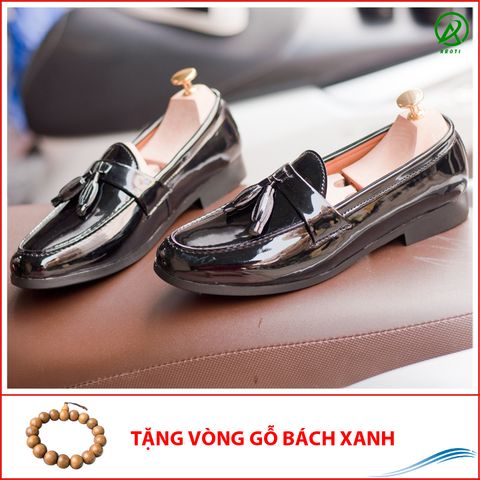 Giày Lười Nam Chuông Da Bóng Sang Trọng Đế Khâu Cao Cấp - M512(GB)- Tặng vòng gỗ bách xanh