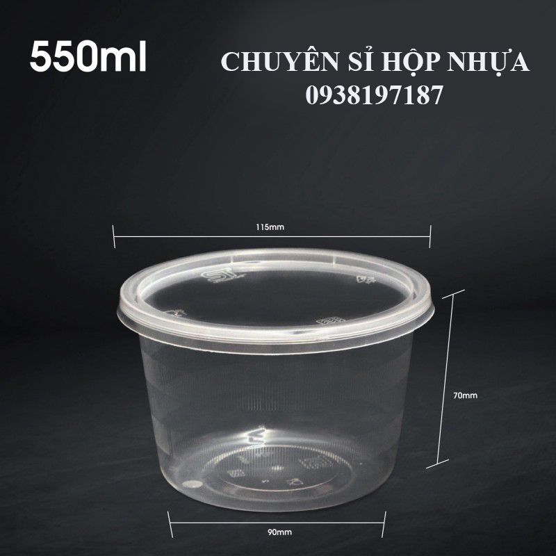 Hộp nhựa tròn trong 550ml có nắp nhựa Siêu Thành