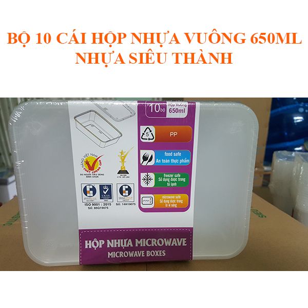 Hộp nhựa vuông chữ nhật 650ml có nắp nhựa Siêu Thành