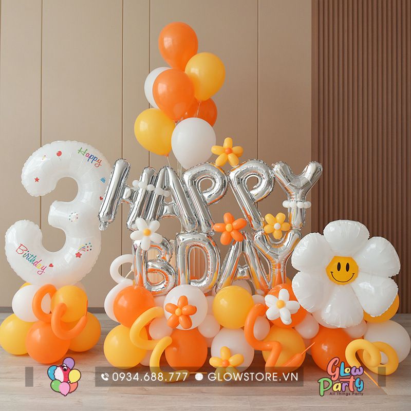 Trụ bóng số tạo hình - Happy Birthday Hoa cúc