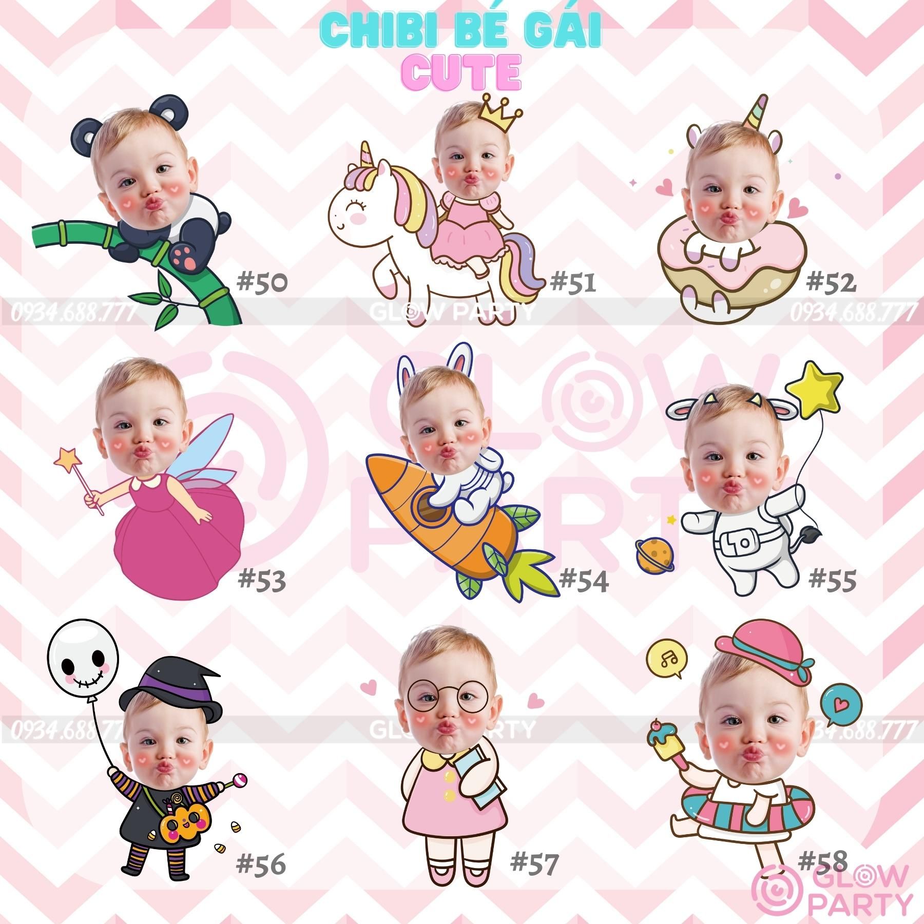 Chibi sinh nhật bé gái cute - Set 2 (chọn mẫu)