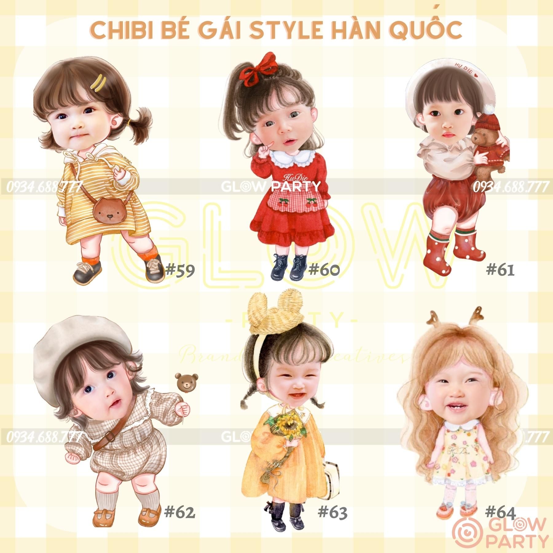 Chibi sinh nhật bé gái style Hàn quốc - Set 1 (chọn mẫu)