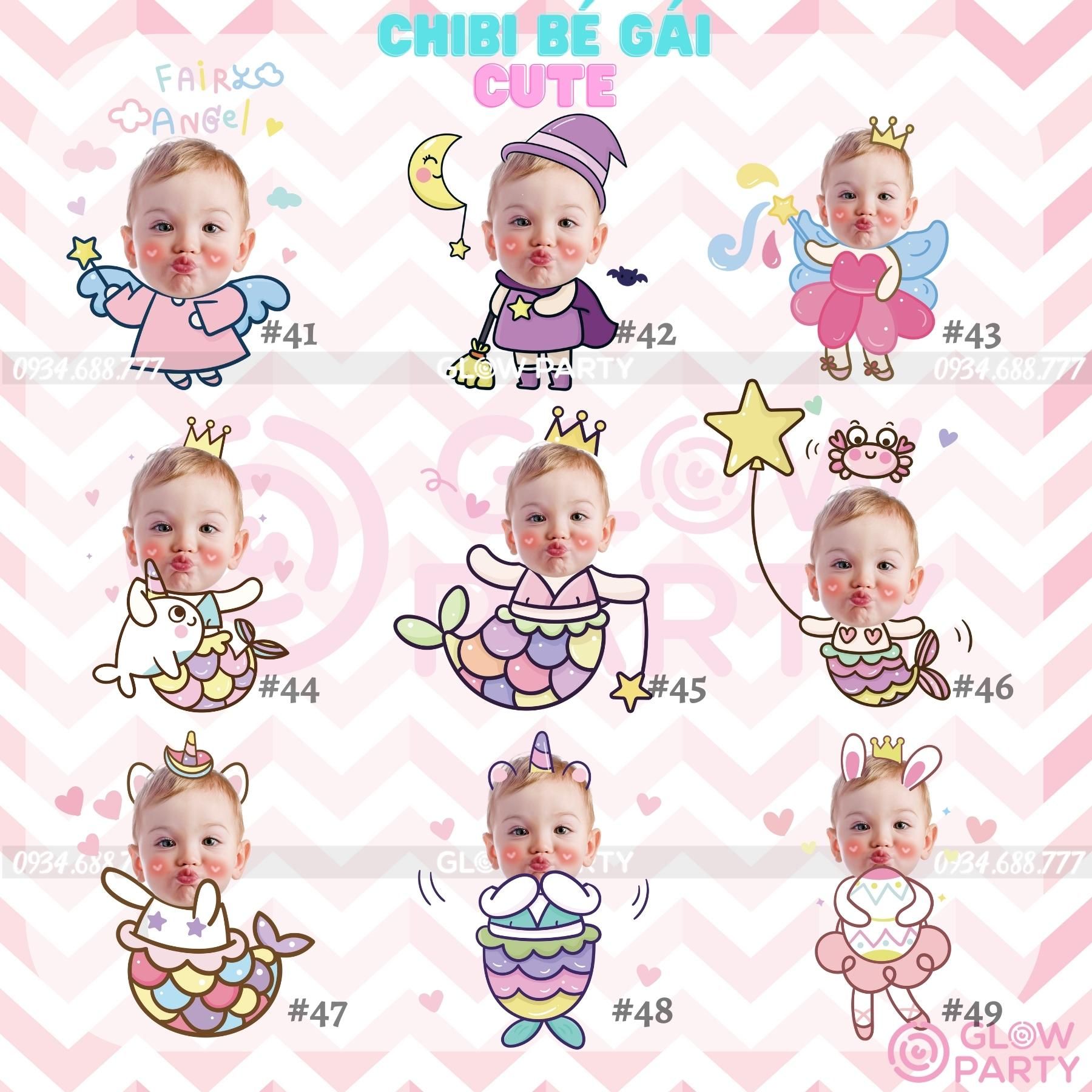 Chibi sinh nhật bé gái cute - Set 1 (chọn mẫu)