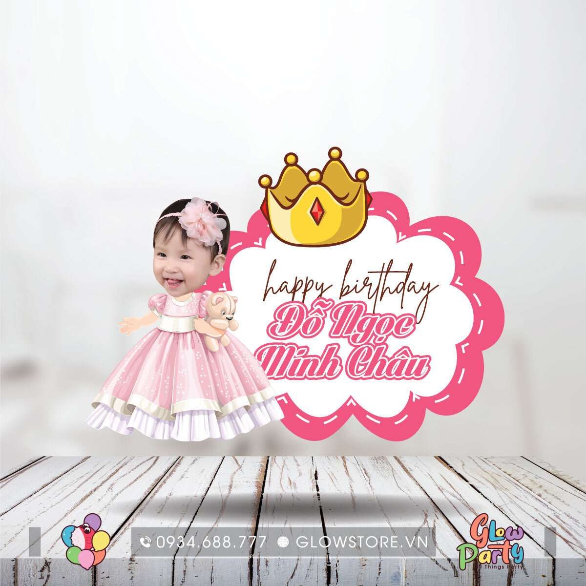 Bảng treo sinh nhật - Công chúa Hồng