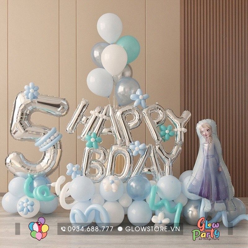 Trụ bóng số tạo hình - Happy Birthday Elsa