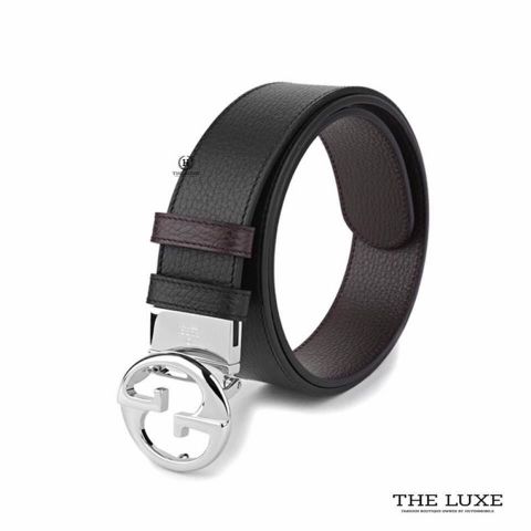  Belt Gucci Khóa Tròn Xoay 2 Mặt Đen/Chocolate 