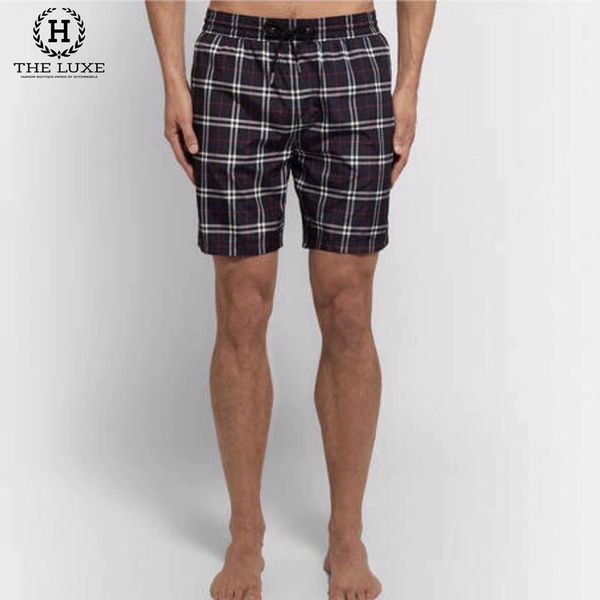 Quần Short Gió Burberry Xanh Navy Kẻ Đỏ