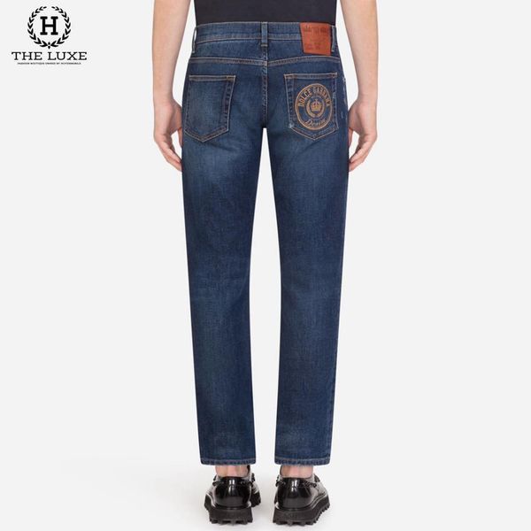 Jeans Dolce & Gabbana Xanh Tag Da Thêu Logo Túi Sau