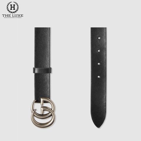  Belt Gucci Đen Khóa Double G Bạc Bản 3cm 