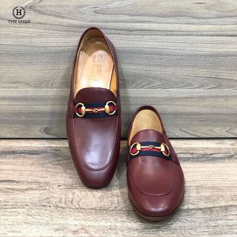  Loafer Gucci Đỏ Bordeaux Tag Xích Vàng Vạt Cờ 