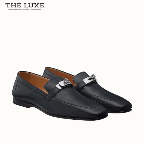  Loafer Hermes Kelly Đen Trơn 