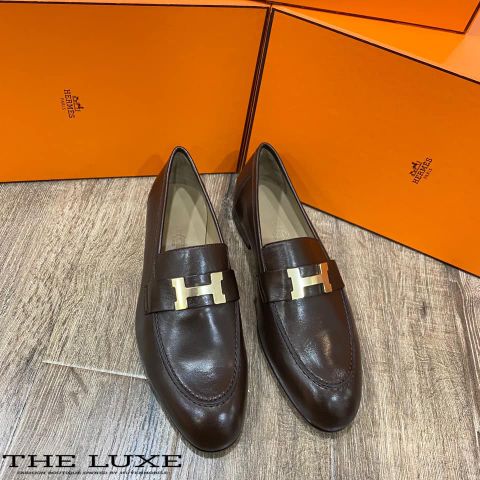  Loafer Hermes Paris Chocolate Tag Vàng 