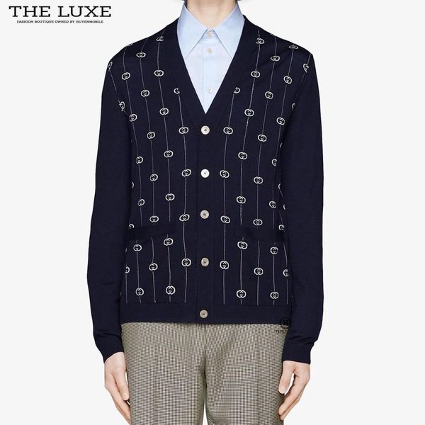 Áo Cardigan Gucci Xanh Navy Mono Trắng