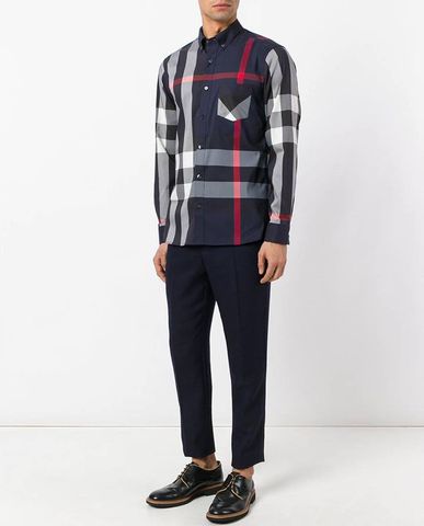  Sơ mi Burberry London England màu navy kẻ đỏ 