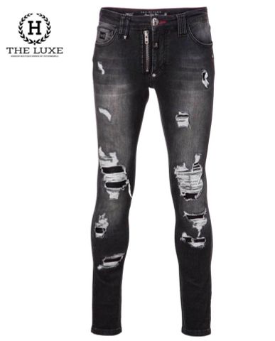  Jeans Philipp Plein màu lông chuột rách dáng Slim 