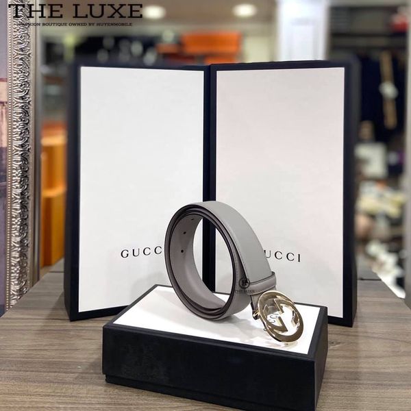 Belt Gucci Trơn Khóa Interlocking GG