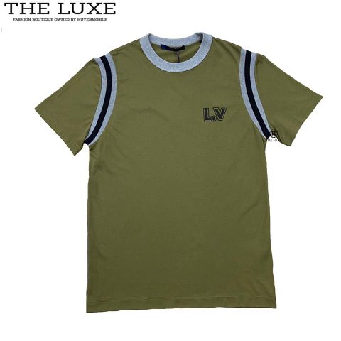  Tshirt Louis Vuitton Xanh Rêu Tag Ngực Viền Vai 