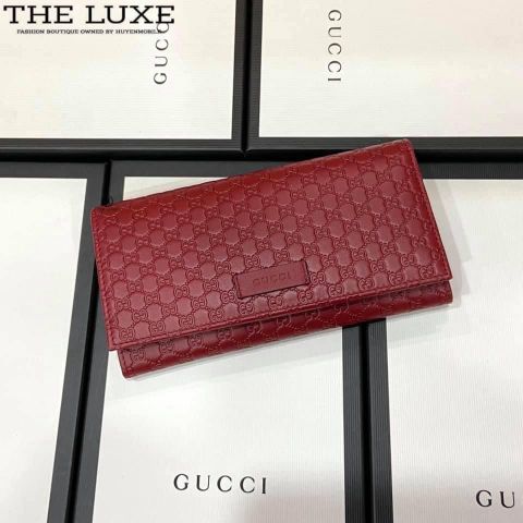  Ví Nữ Gucci Da Trơn Đen Vân Mono 