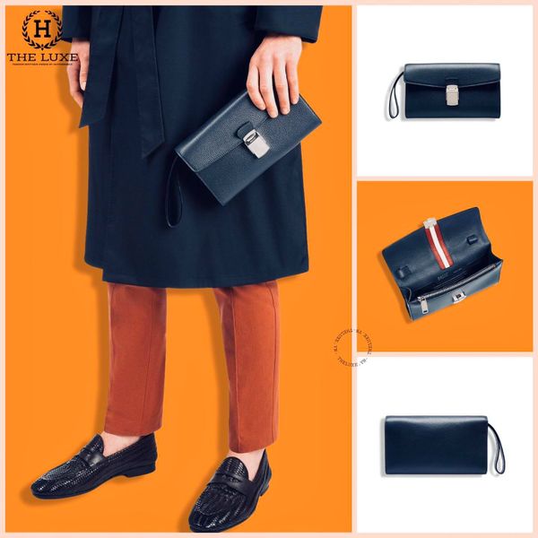 Clutch Bally Da Bê Xanh Navy