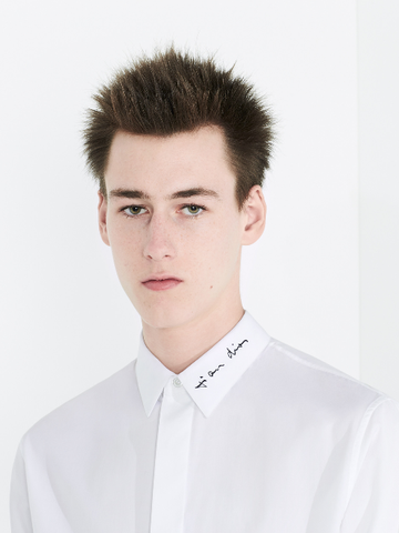  SHIRT, BLACK EMBROIDERY ON THE COLLAR, WHITE COTTON 