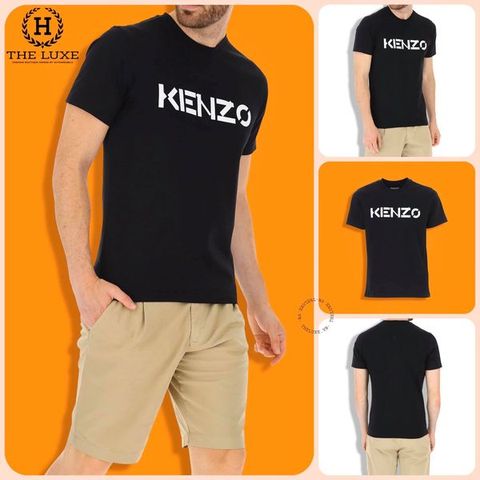  T-shirt Kenzo Đen Chữ Ngực Trắng 