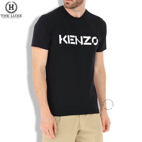  T-shirt Kenzo Đen Chữ Ngực Trắng 