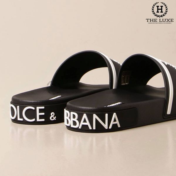 Dép Dolce & Gabbana Đen Vương Miện Chữ Trắng