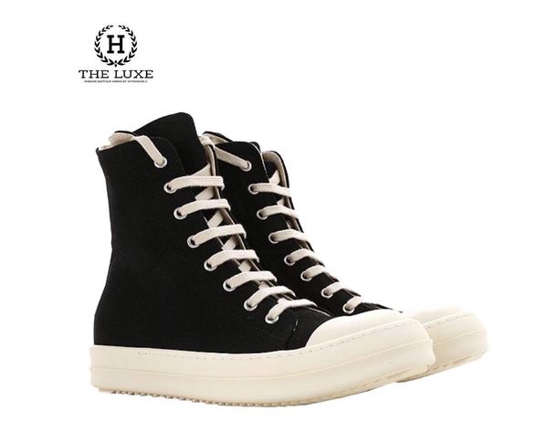 Giày sneaker Rick Owens đen cao cổ đế trắng