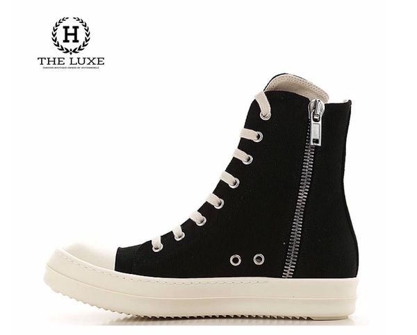 Giày sneaker Rick Owens đen cao cổ đế trắng