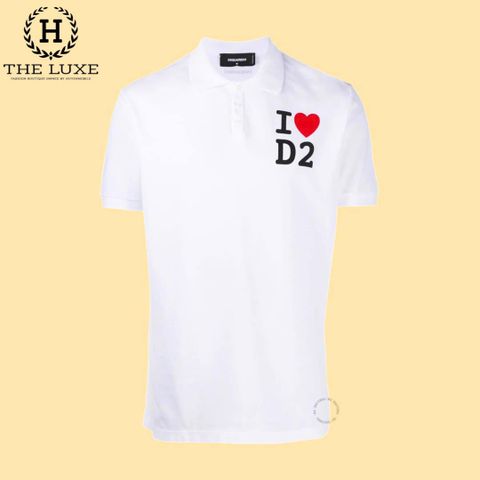  Áo Polo Dsquared2 Trắng Tim Đỏ 