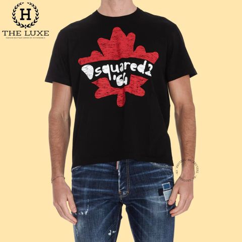  T-shirt Dsquared2 Trắng Và Đen Họa Tiết Lá 