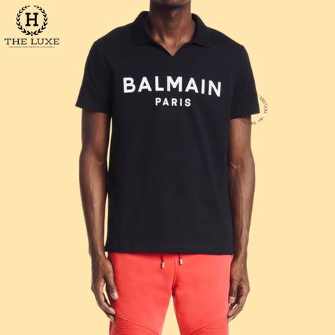  Polo Balmain Đen Hoạ Tiết Chữ Ngực 