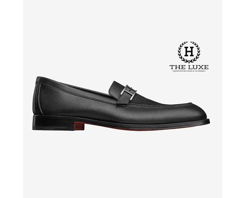  Loafer Hermes Đen Trơn Khóa Lệch 