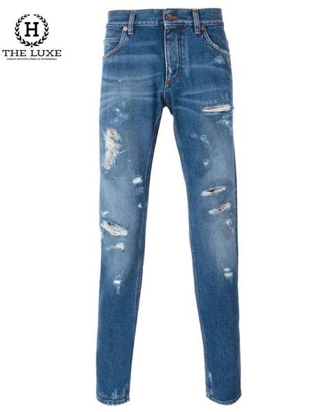 Jeans Dolce & Gabbana xanh nhạt rách đùi dáng Gold