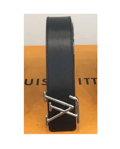  Belt Louis Vuitton đen trơn/nâu vàng chữ lồng trắng 