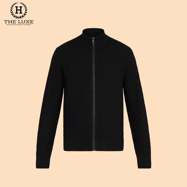 Áo khoác len Louis Vuitton đen vân damier
