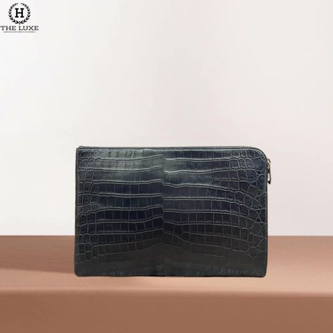  Clutch Bottega đen da cá sấu 