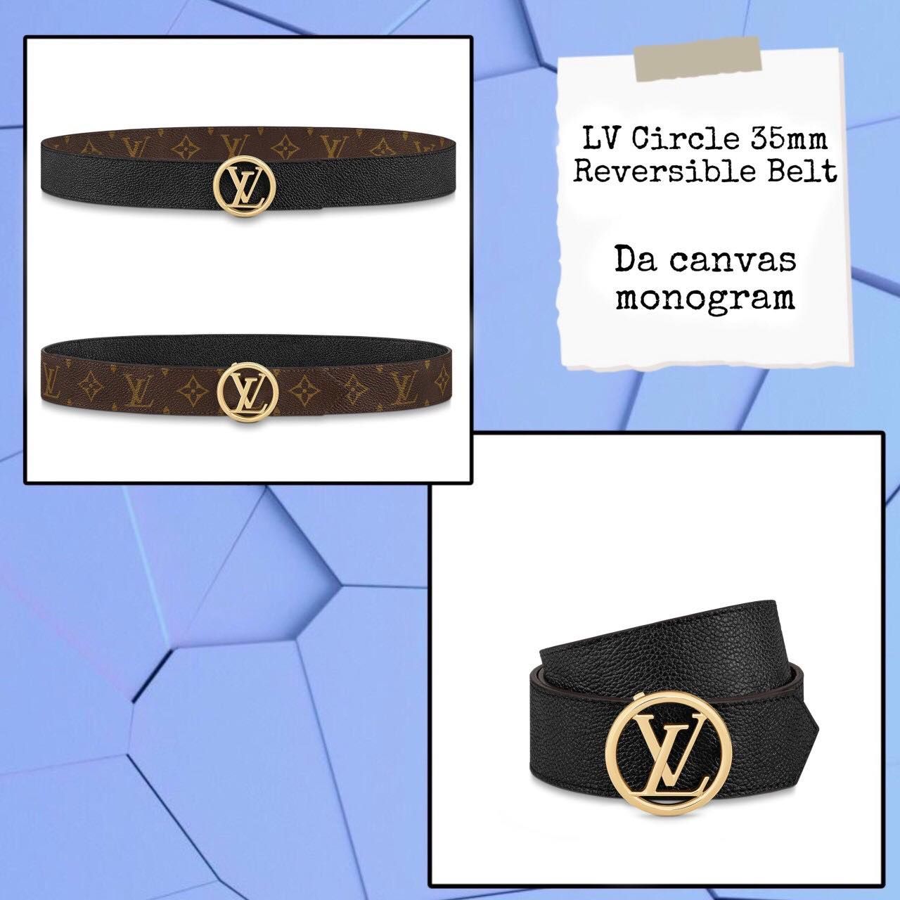 Belt Louis Vuitton nữ vân mono nâu logo chữ Lồng tròn
