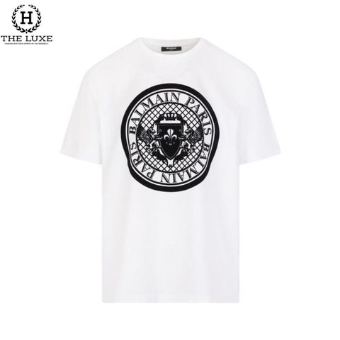  T-shirt Balmain trắng họa tiết đen nhung 