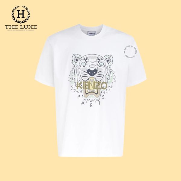 Tshirt Kenzo Màu Trắng Hổ Chữ Vàng