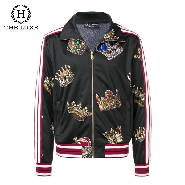 Áo Khoác Bomber Dolce & Gabbana Đen Họa Tiết Vương Miện