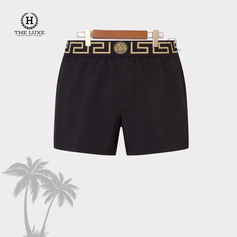  Quần Short Gió Versace Đen Cạp Vàng 