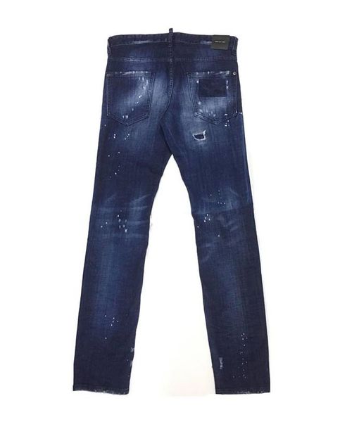 Jeans DSQ2 dáng cool quy màu xanh vảy sơn rách nhẹ tag da túi sau