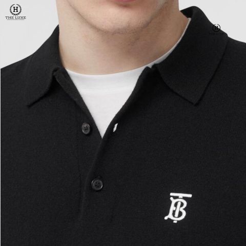  Polo Len Burberry Đen Tag Ngực TB 